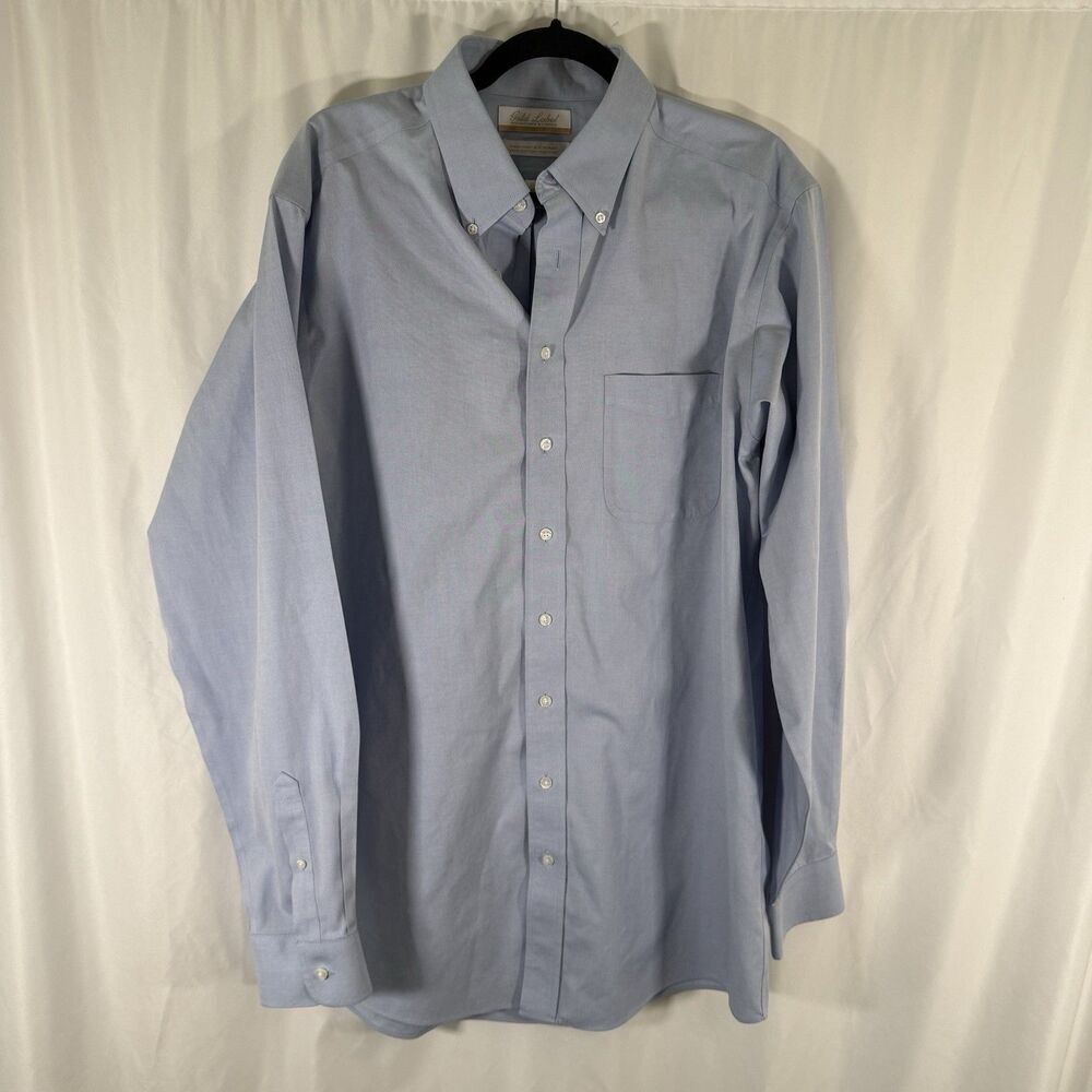 Roundtree Yorke Gold Label Dress Shirt Men's 16.5 37 Tall Blue Button Up Cotton